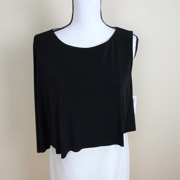 Ralph Lauren Cocktail Dress Women's Size 10 Black White Cape Overlay Stretch - Picture 2 of 8